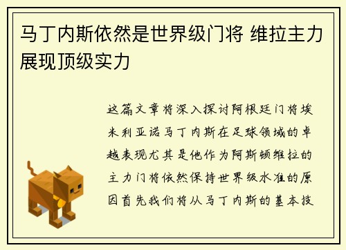 马丁内斯依然是世界级门将 维拉主力展现顶级实力
